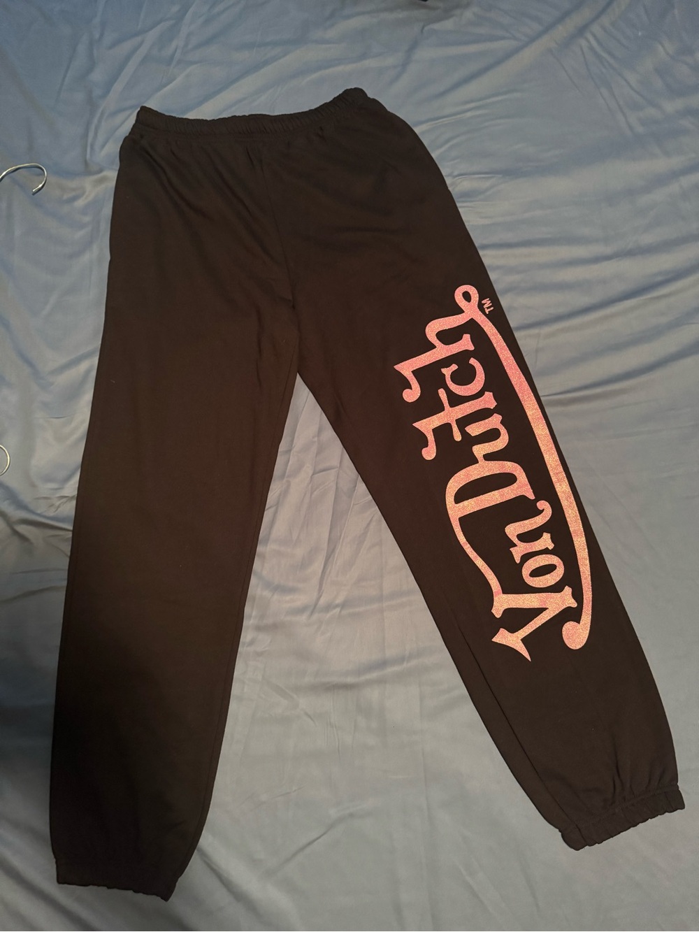 Von Dutch Black Joggers with Pink Script Logo